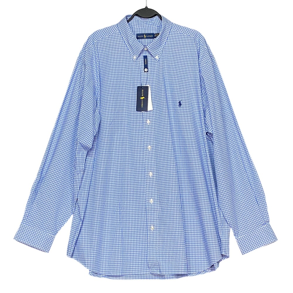 Polo Ralph Lauren Men's 2XB Blue Gingham Stretch Long Sleeve Button Down‎ Shirt